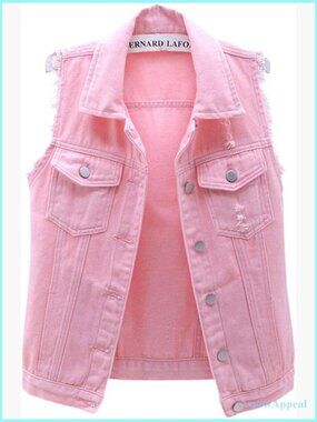 Sleeveless Distressed Denim Jean Vest Jacket Candy Color Slim Fit